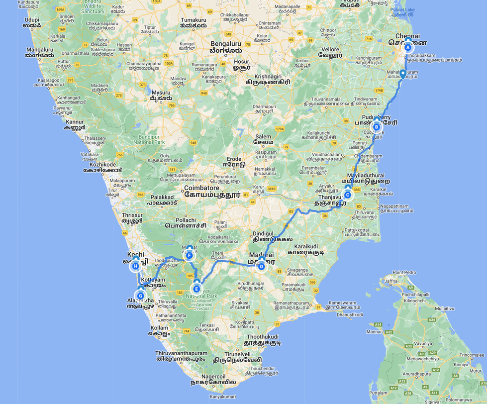 Essential South India Tour Map
